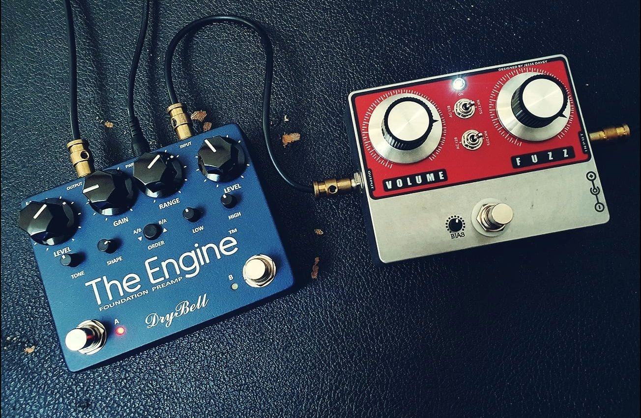 DryBell The Engine guitar pedal stacked with a fuzz pedal, with fuzz placed before The Engine.