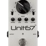 Front view of the DryBell Unit67 compact guitar pedal featuring all controls and switches