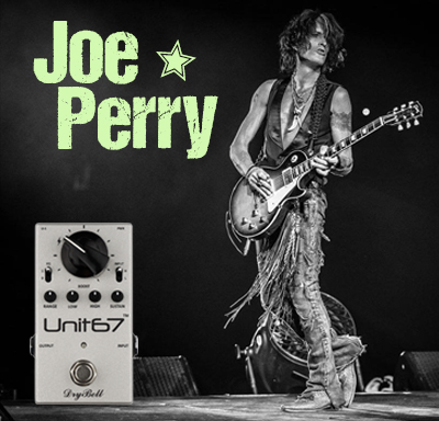 Joe Perry of Aerosmith uses various DryBell pedals, including the Unit67 and Vibe Machine