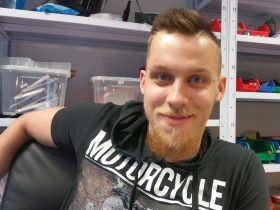Luka Strmecki, a DryBell member, in the DryBell workshop.