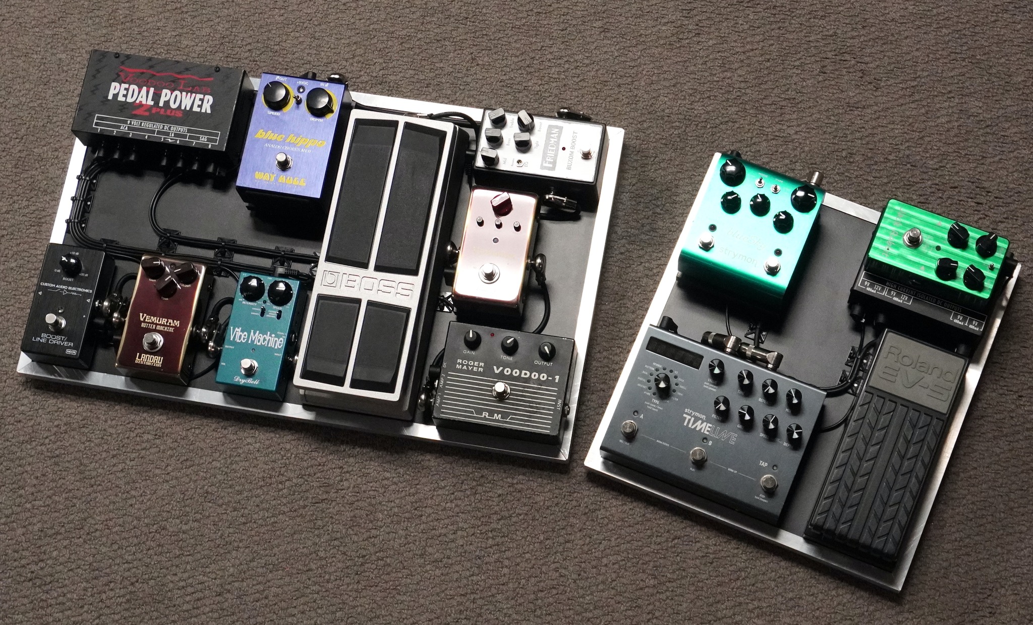 Michael Landau's pedalboard featuring the DryBell Vibe Machine V-3